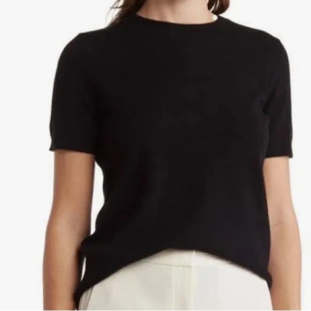 Theory Tolleree Chevron Soft Cashmere Pullover Short Sleeve Swearer Black Size S